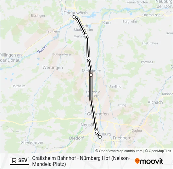 Автобус SEV: карта маршрута