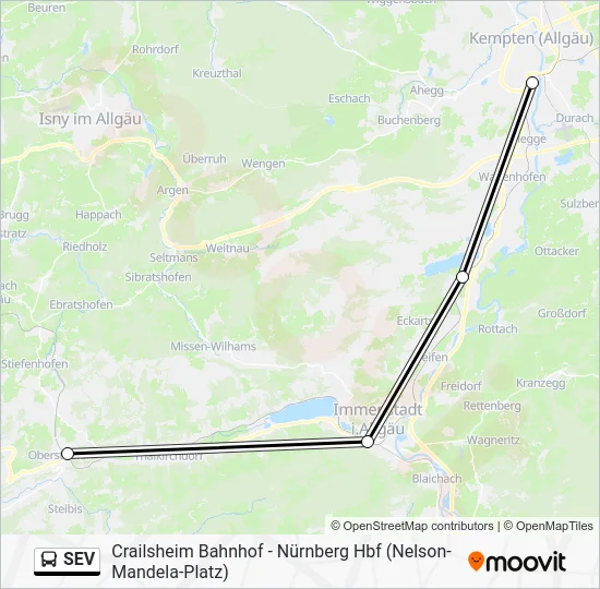 Автобус SEV: карта маршрута