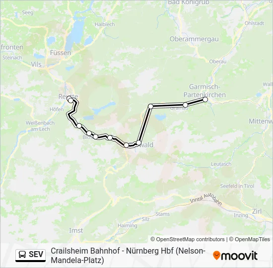 Автобус SEV: карта маршрута
