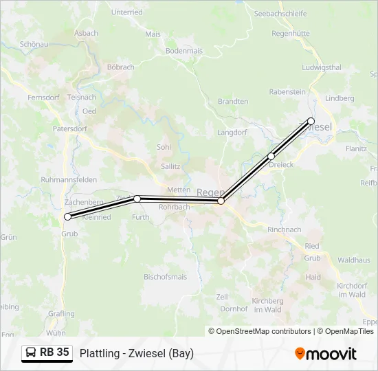 Автобус RB 35: карта маршрута