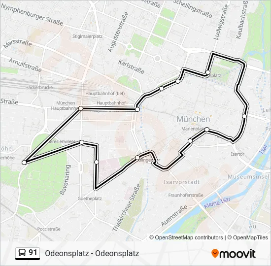 Автобус 91: карта маршрута