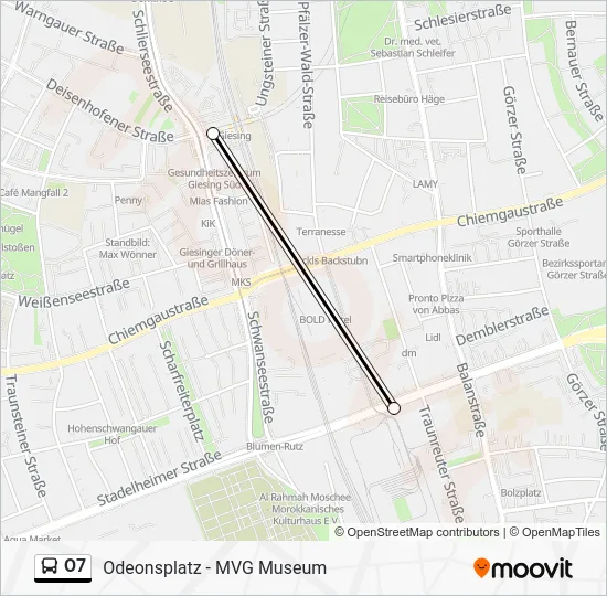 Автобус O7: карта маршрута