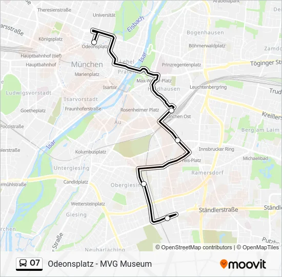 Автобус O7: карта маршрута