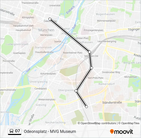 Автобус O7: карта маршрута