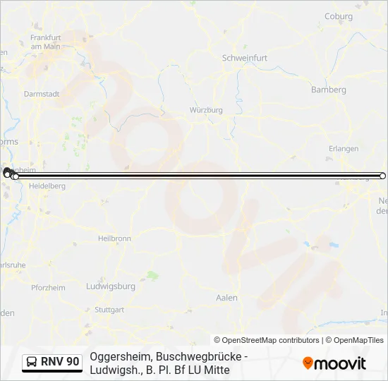 Автобус RNV 90: карта маршрута