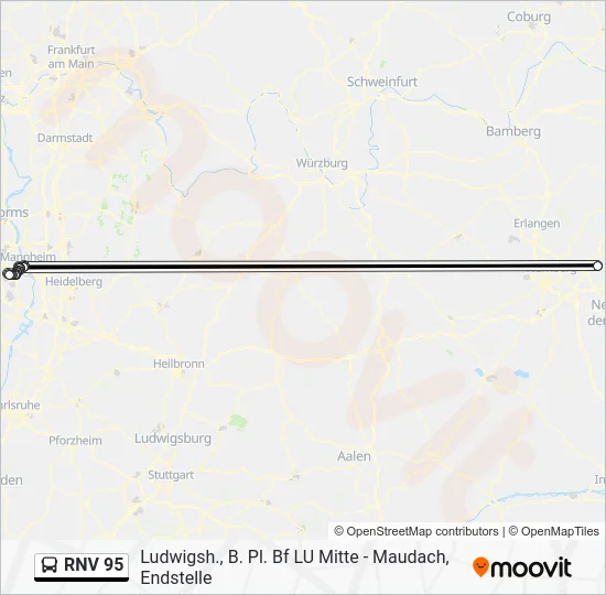 Автобус RNV 95: карта маршрута