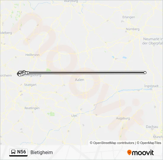 Автобус N56: карта маршрута