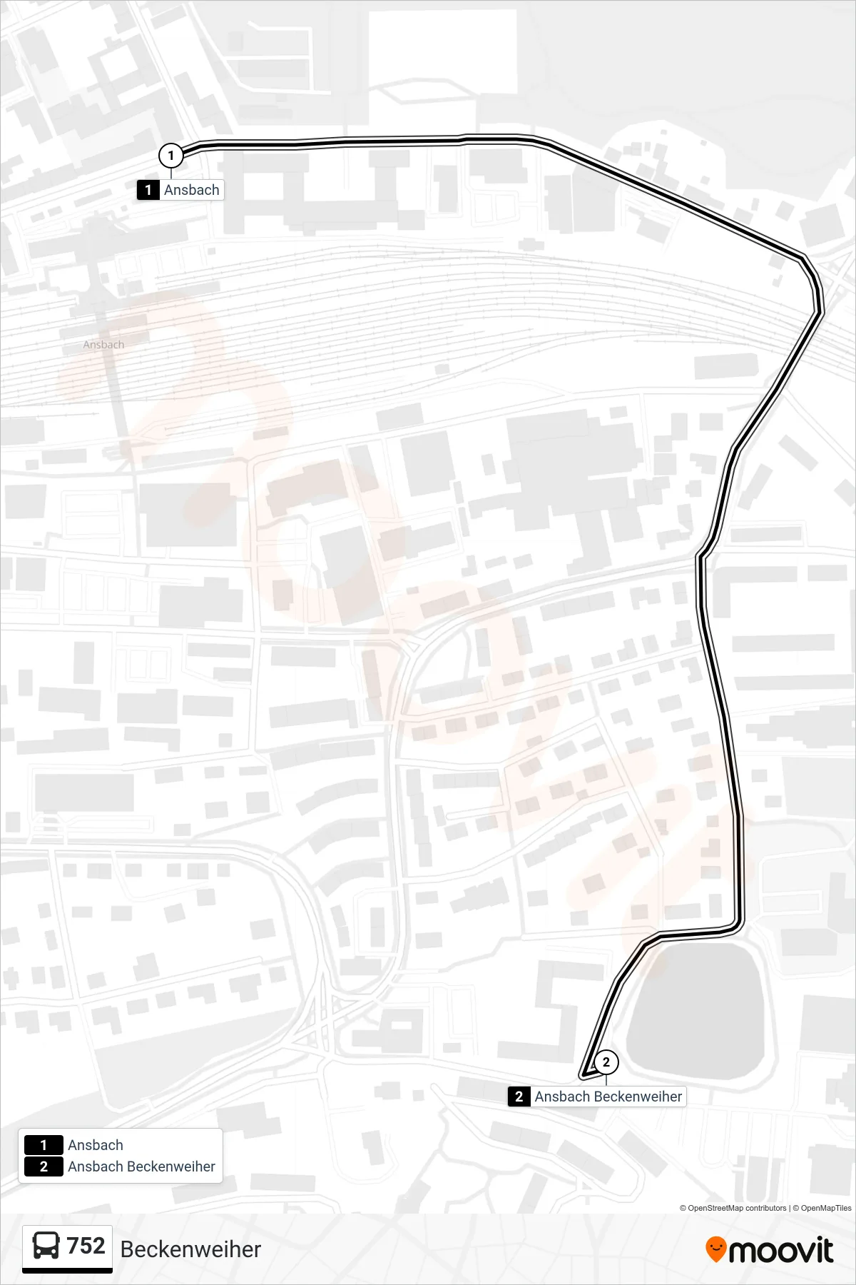 752 bus Line (Beckenweiher) route and stops on a map