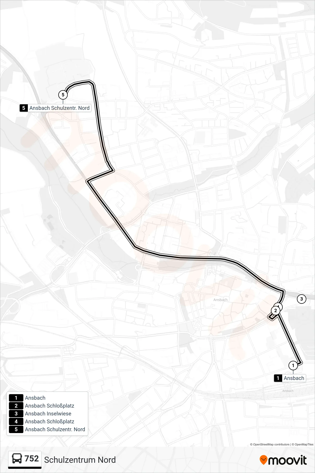 752 bus Line (Schulzentrum Nord) route and stops on a map