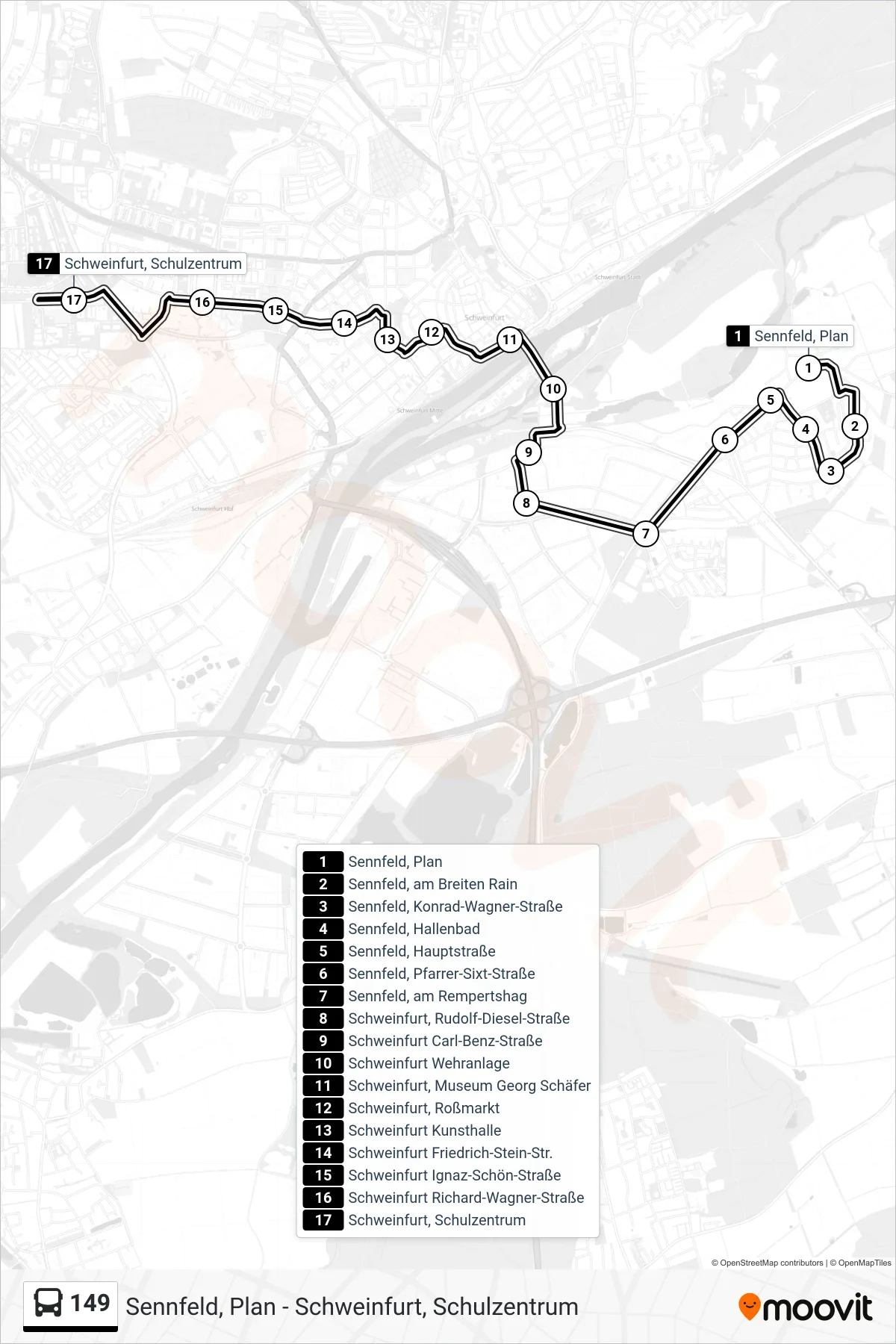 Linie 149 (Bus) Richtung Schulzentrum: Route und Haltestellen auf der Karte