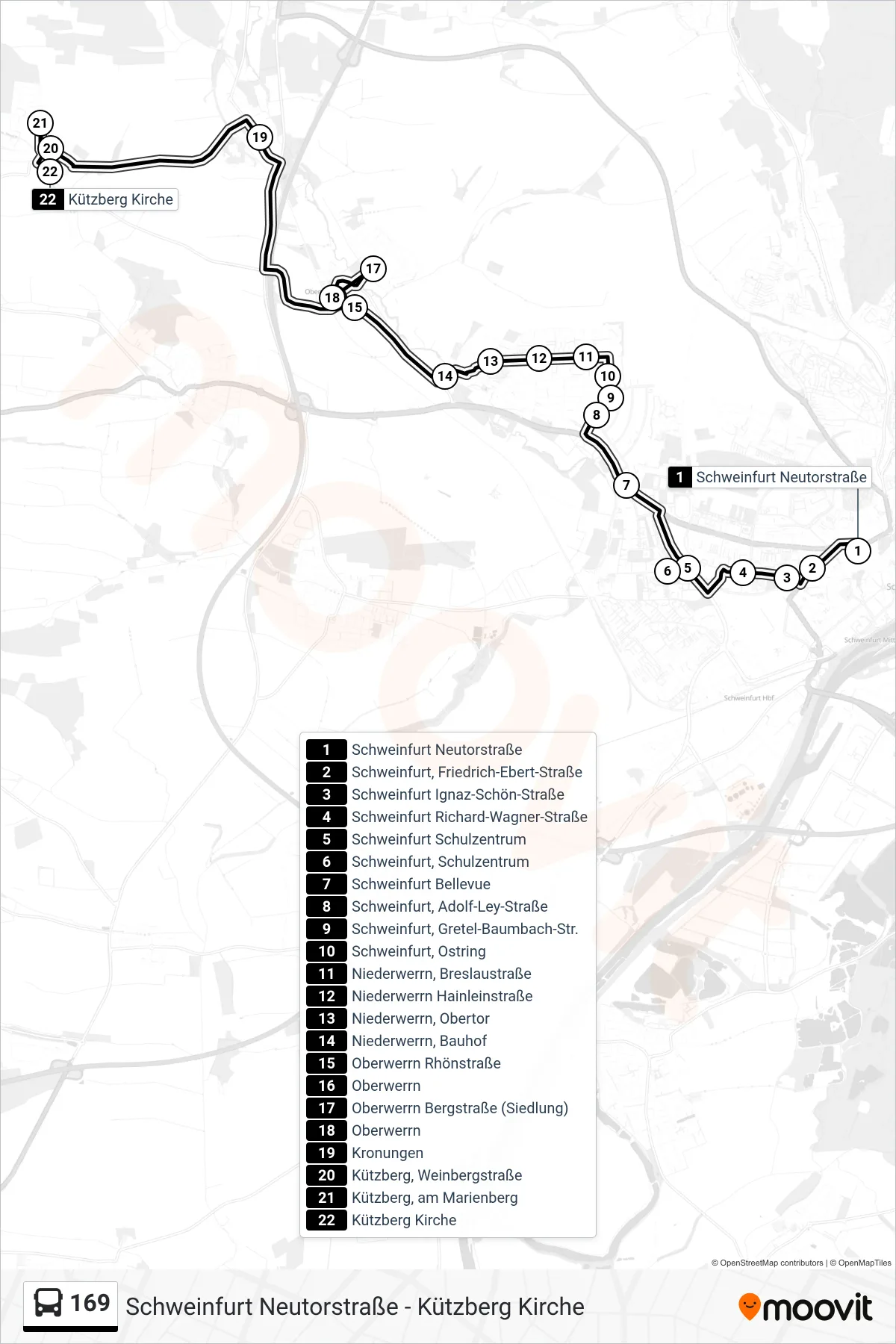 169 bus Line (Kützberg Kirche) route and stops on a map