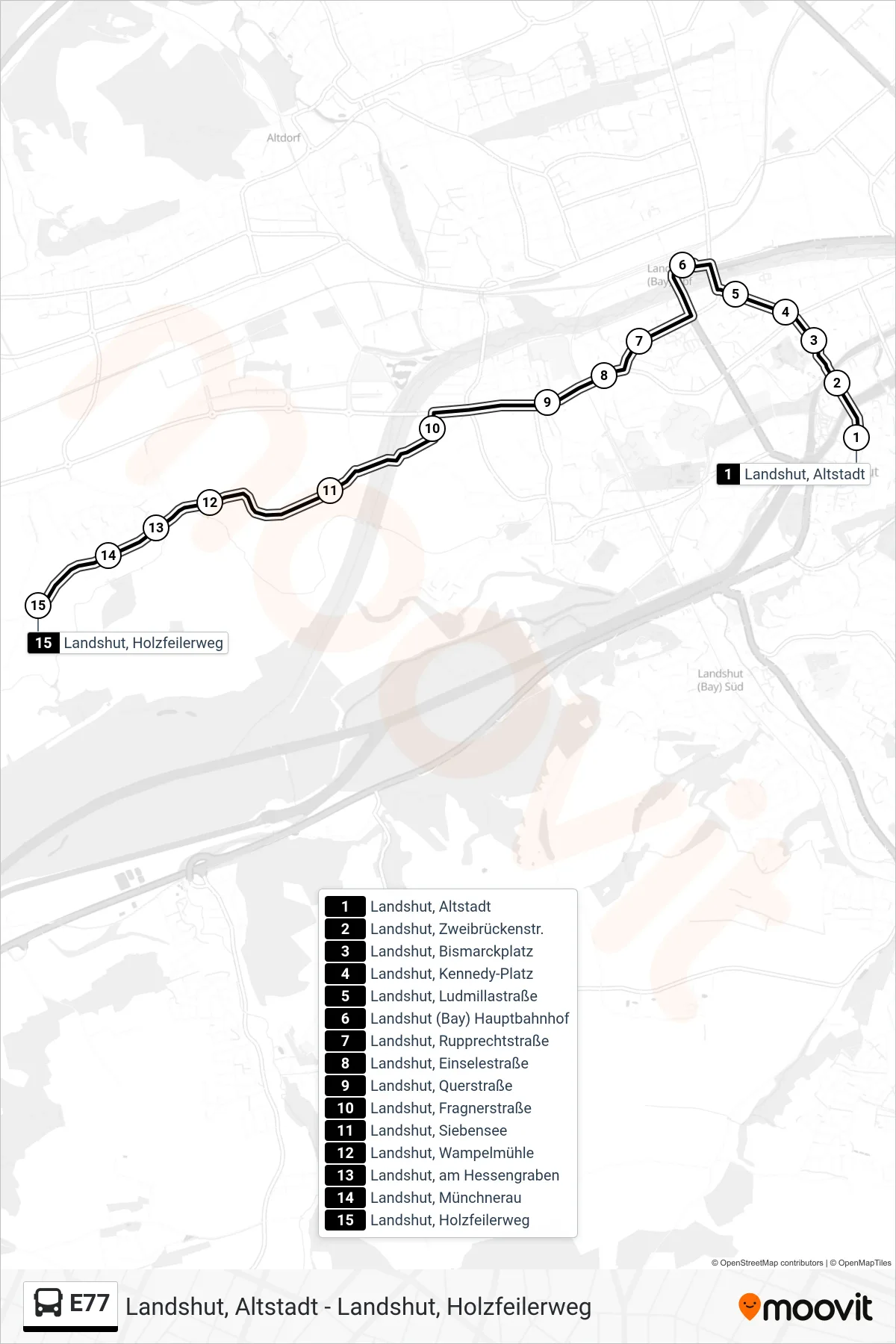 Linie E77 (Bus) Richtung Münchnerau: Route und Haltestellen auf der Karte
