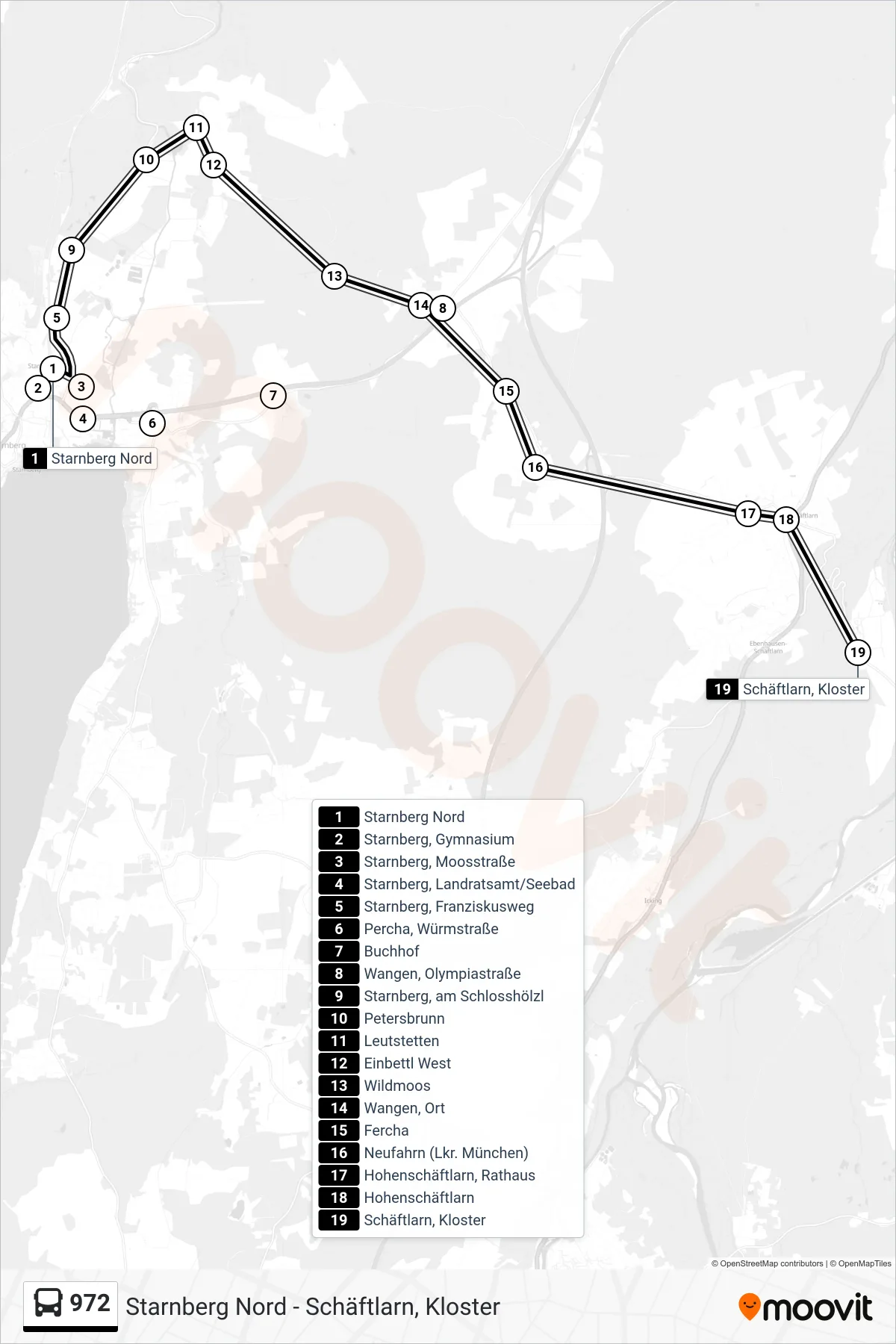 972 bus Line (Schäftlarn, Kloster) route and stops on a map