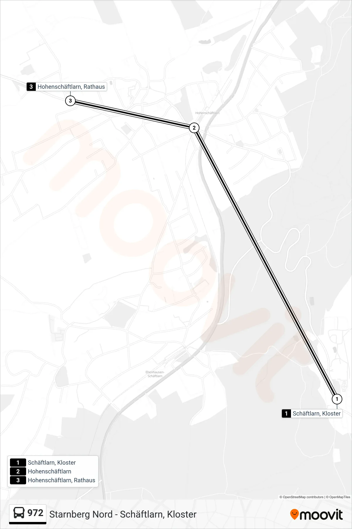 972 bus Line (Hohenschäftlarn, Rathaus) route and stops on a map
