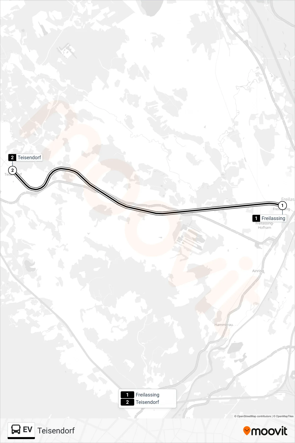 EV bus Line (Teisendorf) route and stops on a map