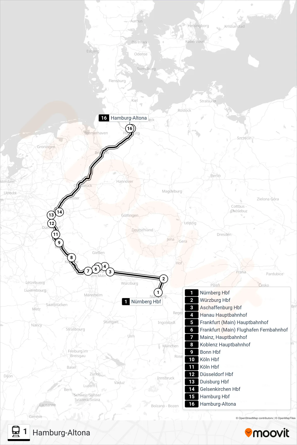 Linie 1 (Bahn) Richtung Hamburg-Altona: Route und Haltestellen auf der Karte