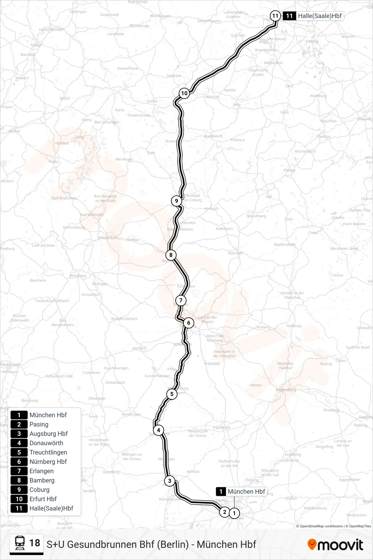 Linie 18 (Bahn) Richtung Halle(Saale)Hbf: Route und Haltestellen auf der Karte