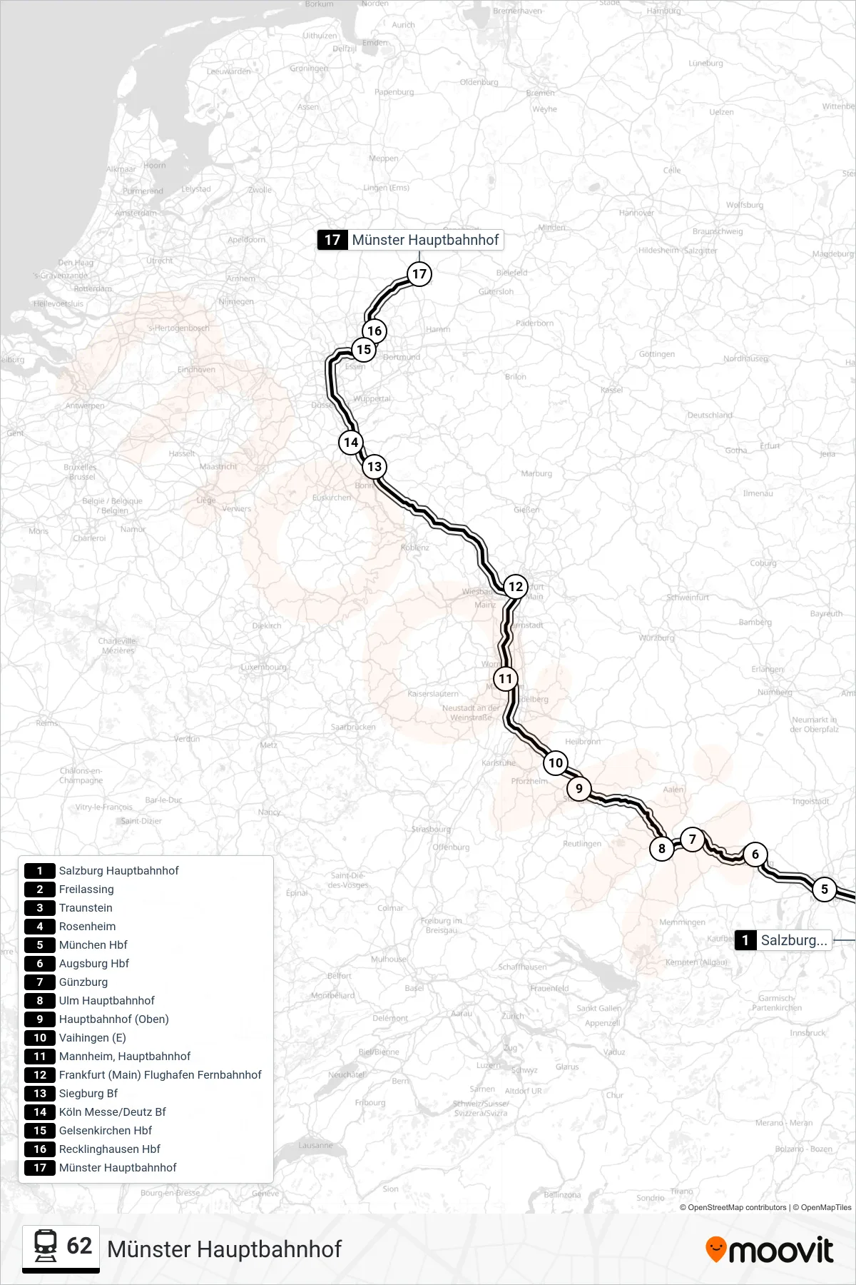 Linie 62 (Bahn) Richtung Münster Hauptbahnhof: Route und Haltestellen auf der Karte