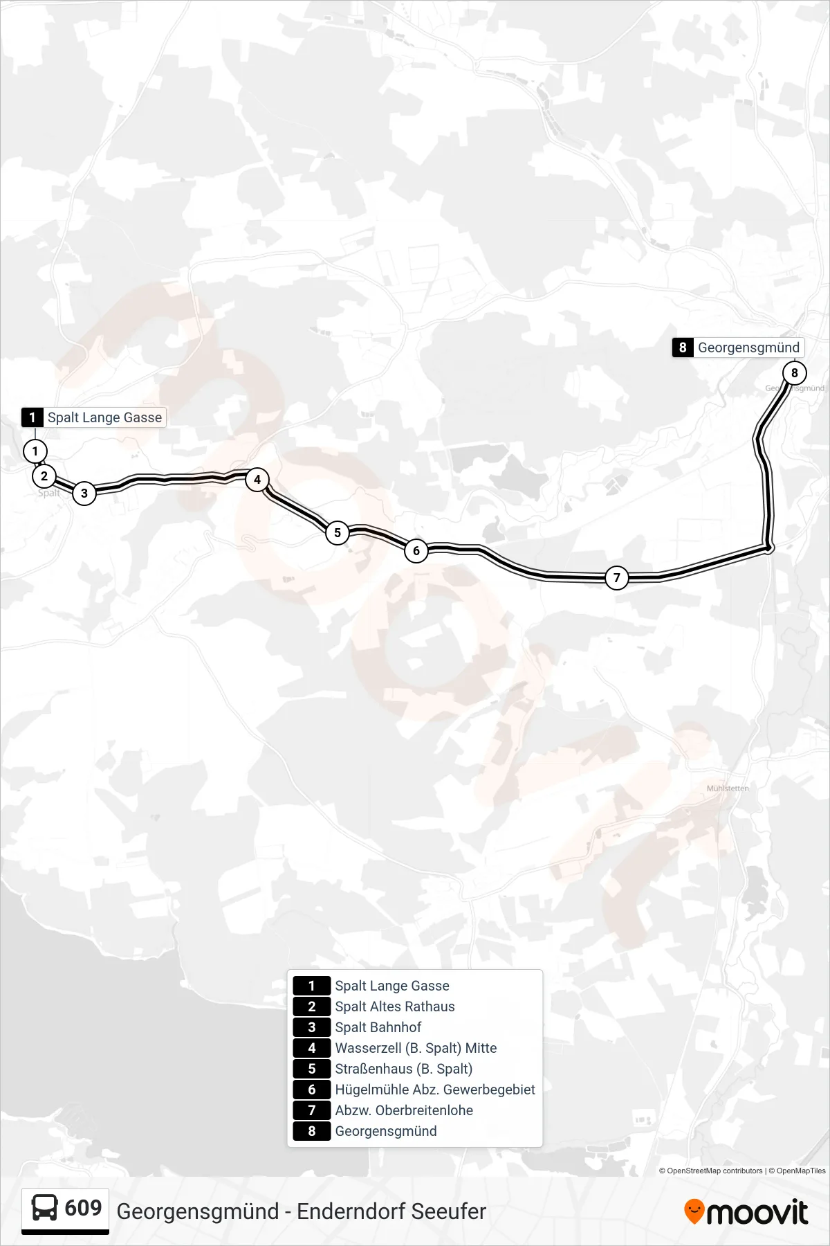 609 bus Line (Spalt - Georgensgmünd) route and stops on a map