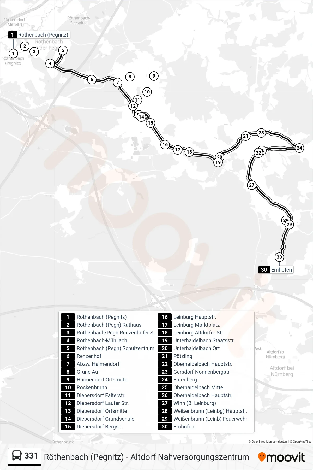Linie 331 (Bus) Richtung Ernhofen 331: Route und Haltestellen auf der Karte