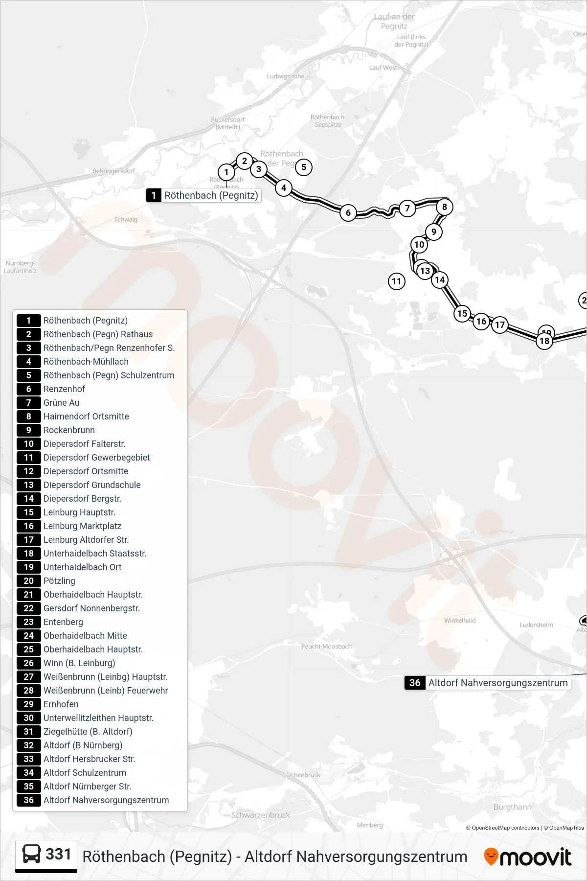Linie 331 (Bus) Richtung Altdorf Nahversorgungszentrum 331: Route und Haltestellen auf der Karte