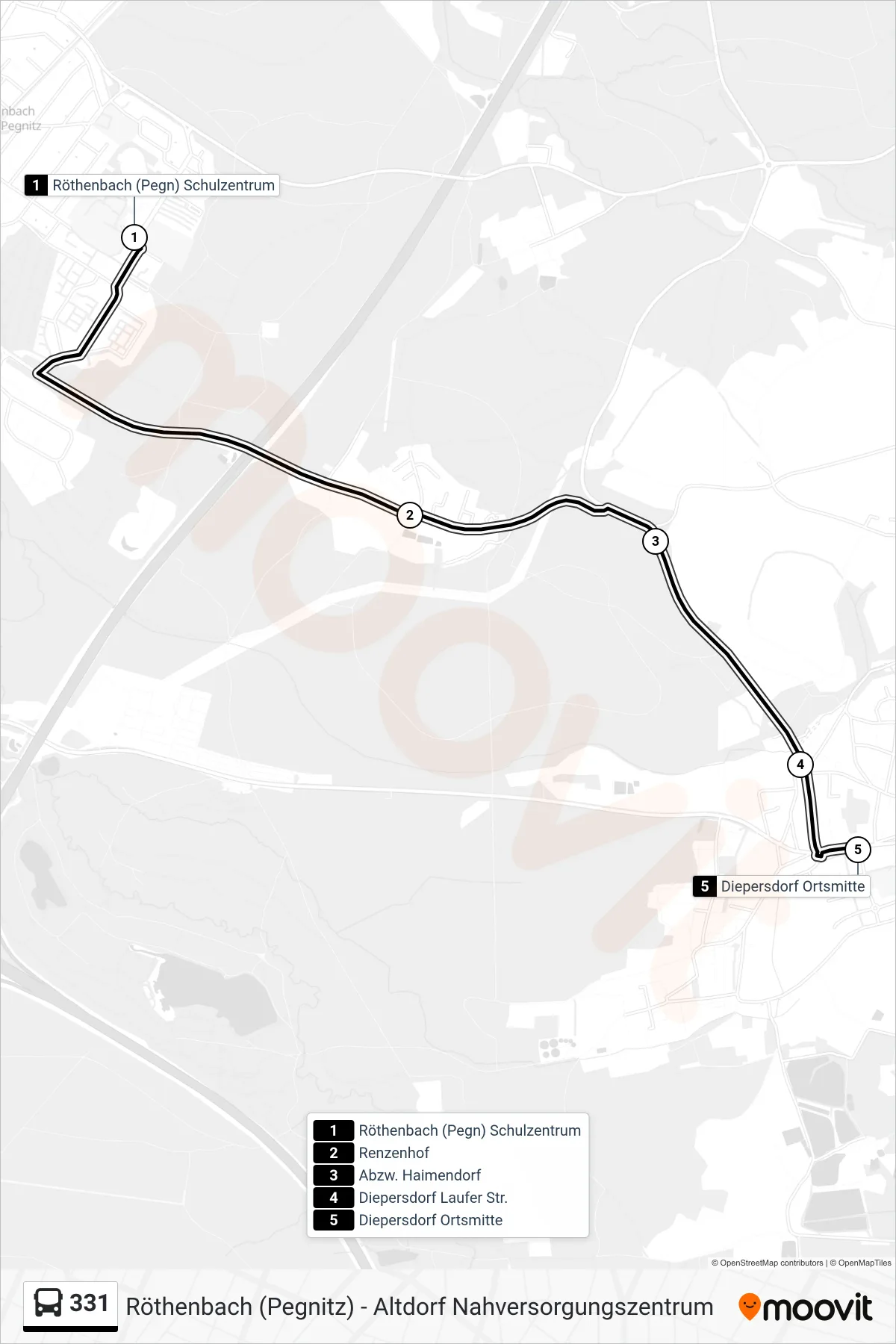 Linie 331 (Bus) Richtung Diepersdorf Ortsmitte 331: Route und Haltestellen auf der Karte