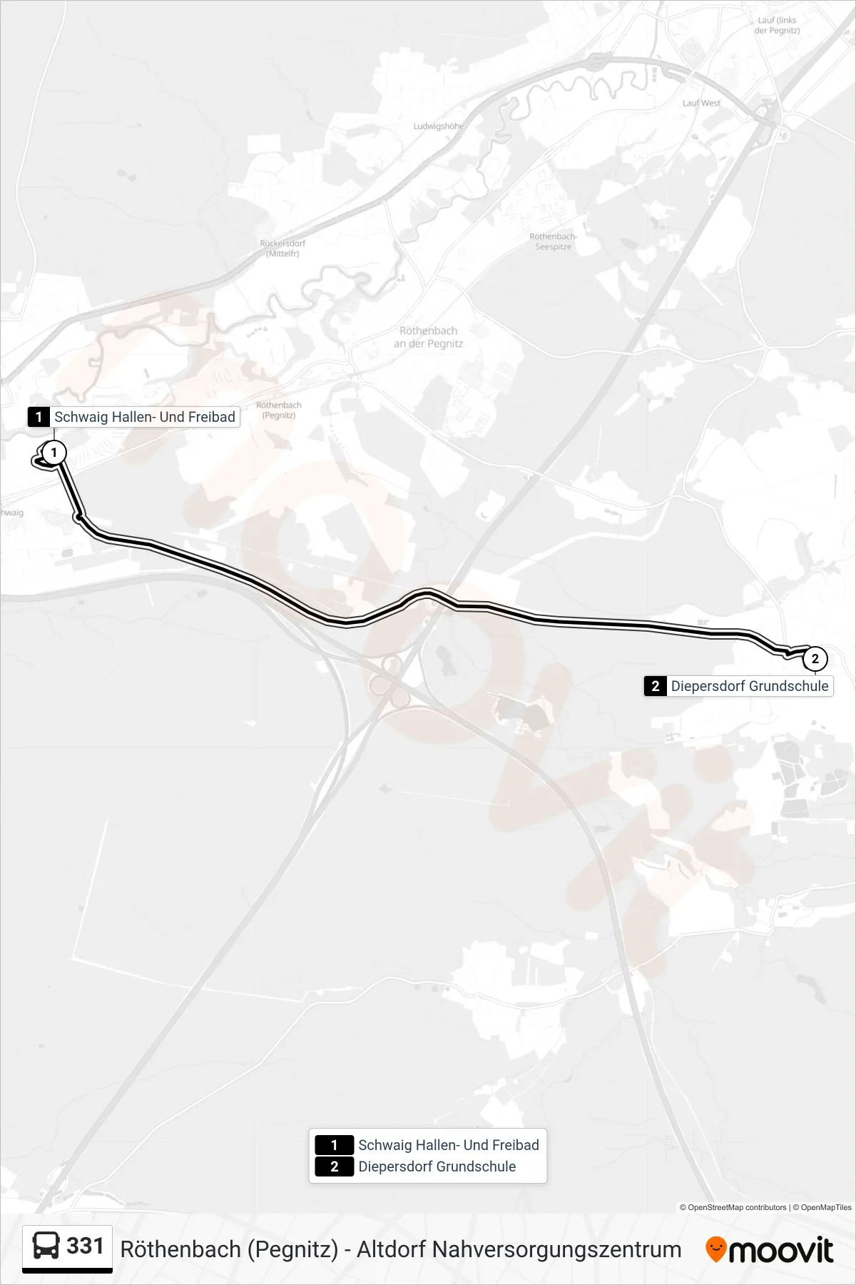 Linie 331 (Bus) Richtung Diepersdorf Grundschule 331: Route und Haltestellen auf der Karte