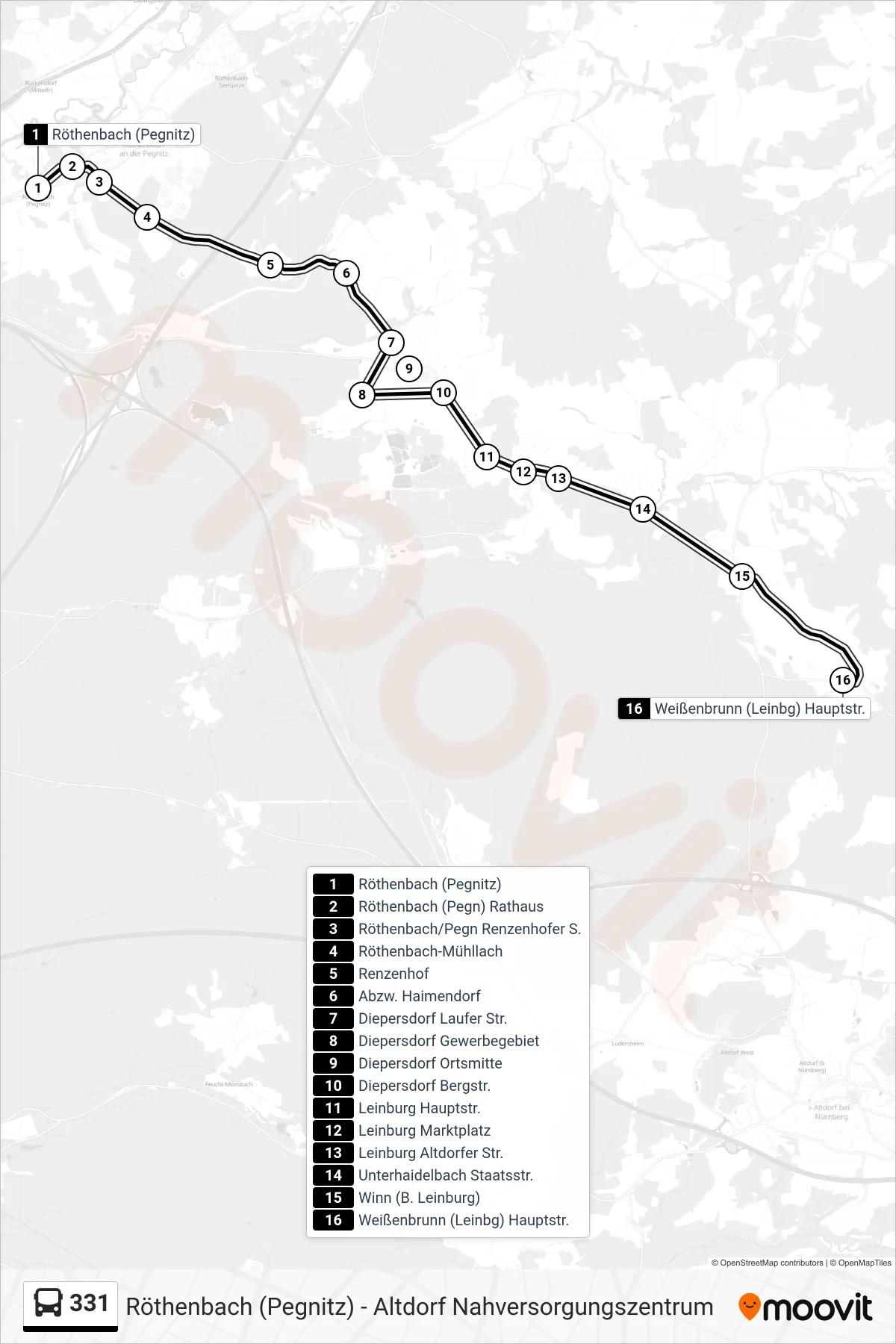 Linie 331 (Bus) Richtung Weißenbrunn (Leinbg) Hauptstr. 331: Route und Haltestellen auf der Karte