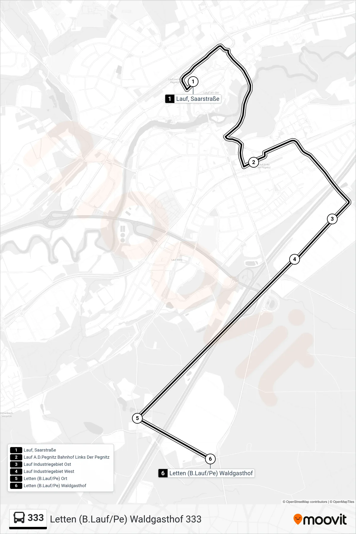 Linie 333 (Bus) Richtung Letten (B.Lauf/Pe) Waldgasthof 333: Route und Haltestellen auf der Karte