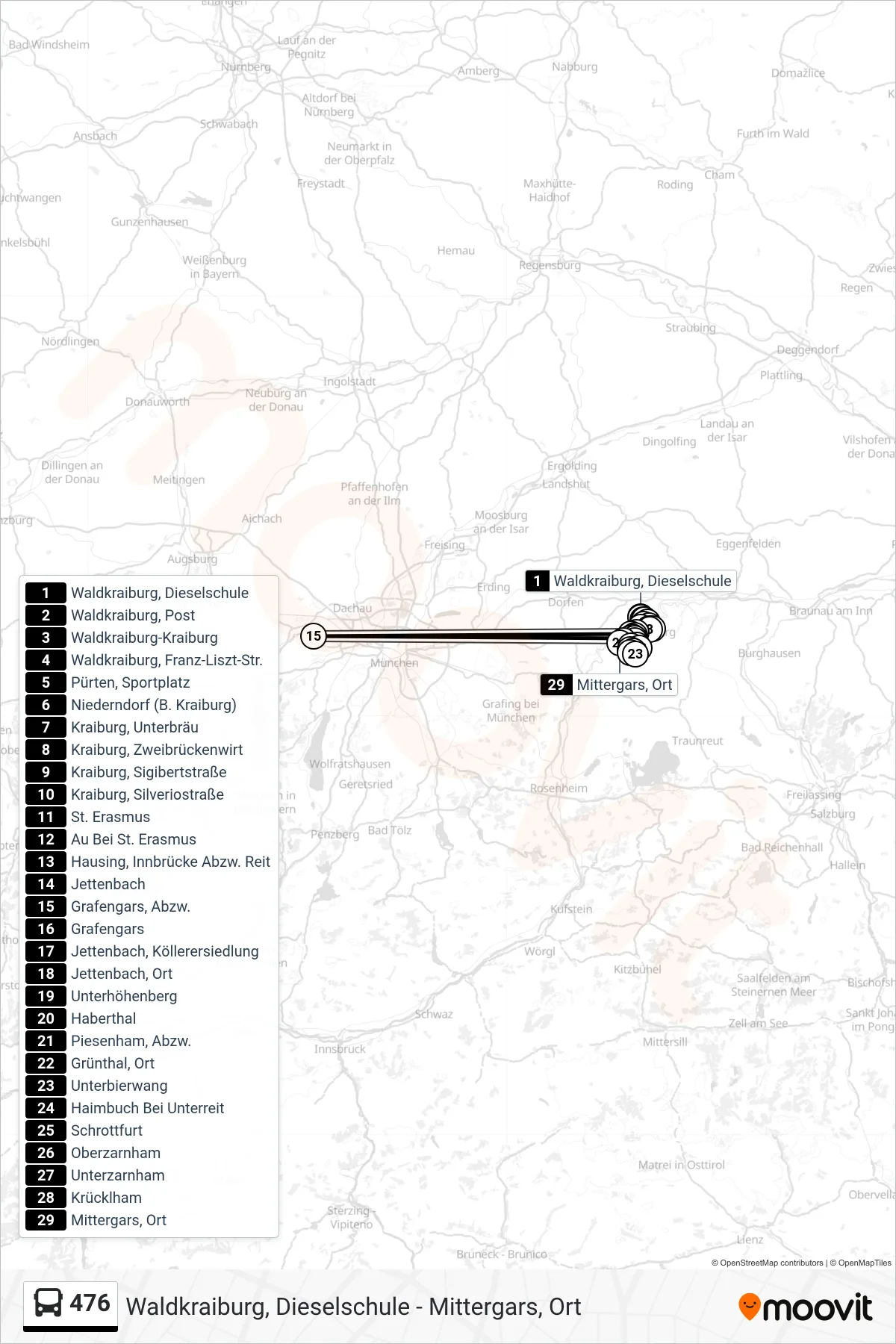 476 bus Line (Mittergars, Ort) route and stops on a map