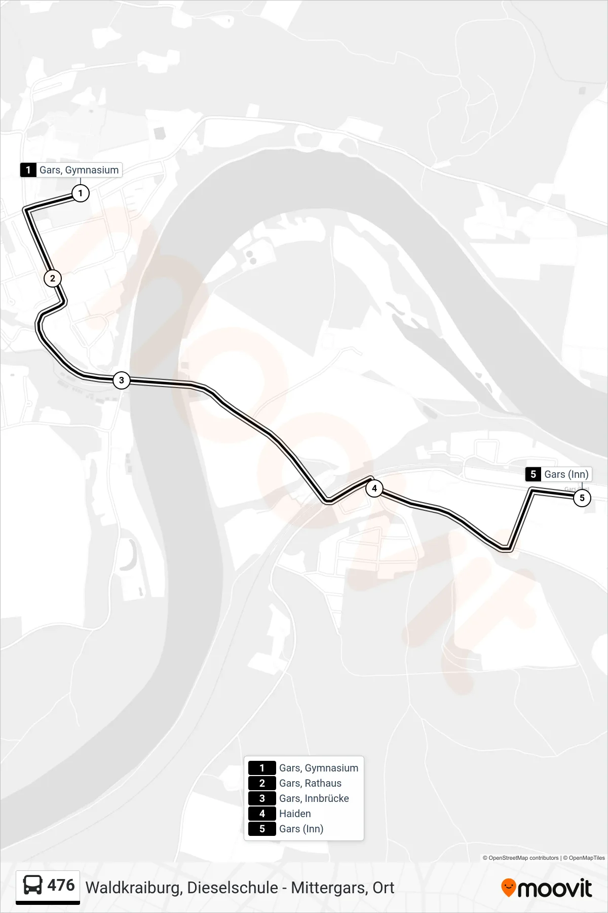 Linie 476 (Bus) Richtung Gars (Inn): Route und Haltestellen auf der Karte