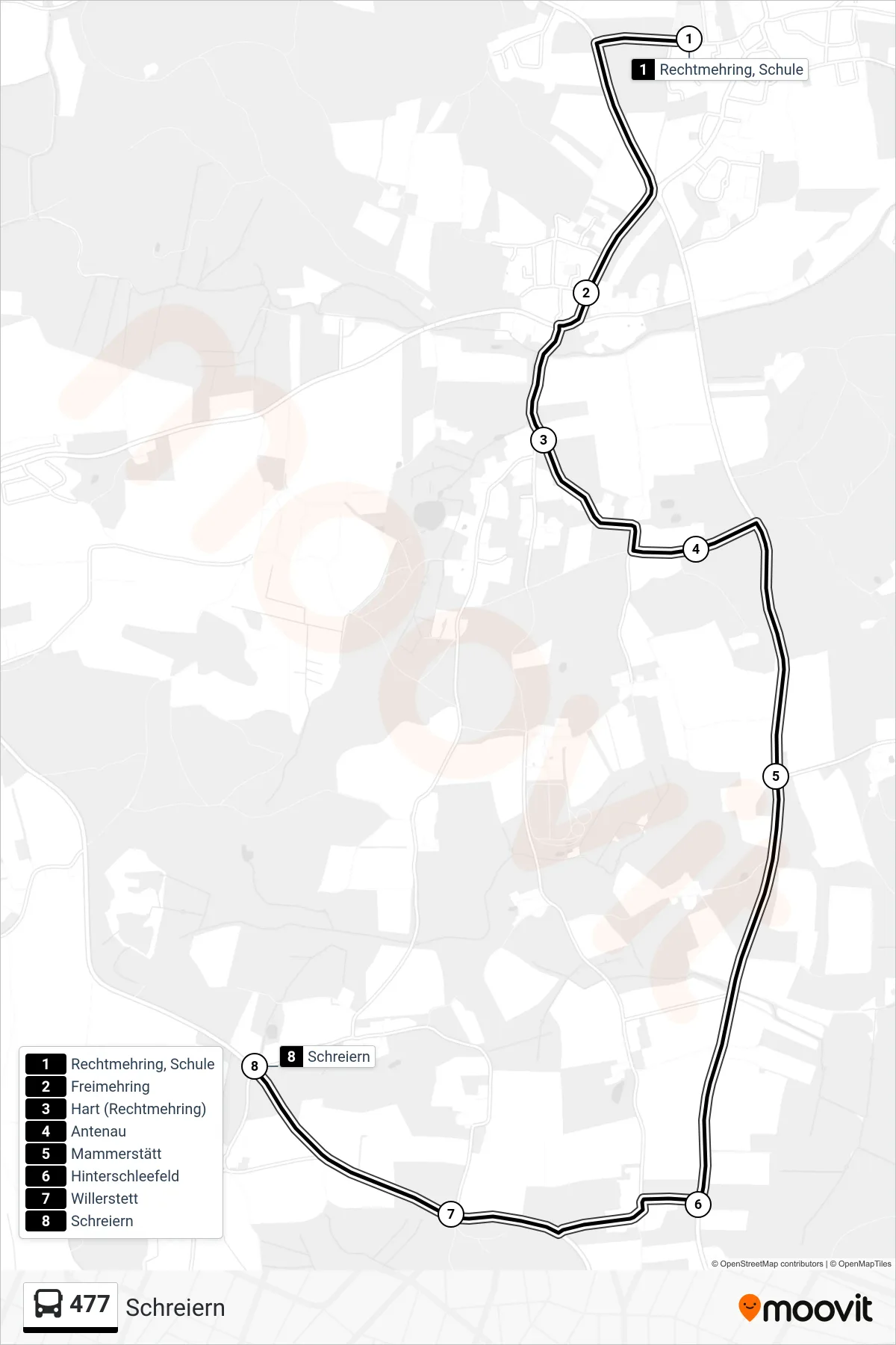 Linie 477 (Bus) Richtung Schreiern: Route und Haltestellen auf der Karte
