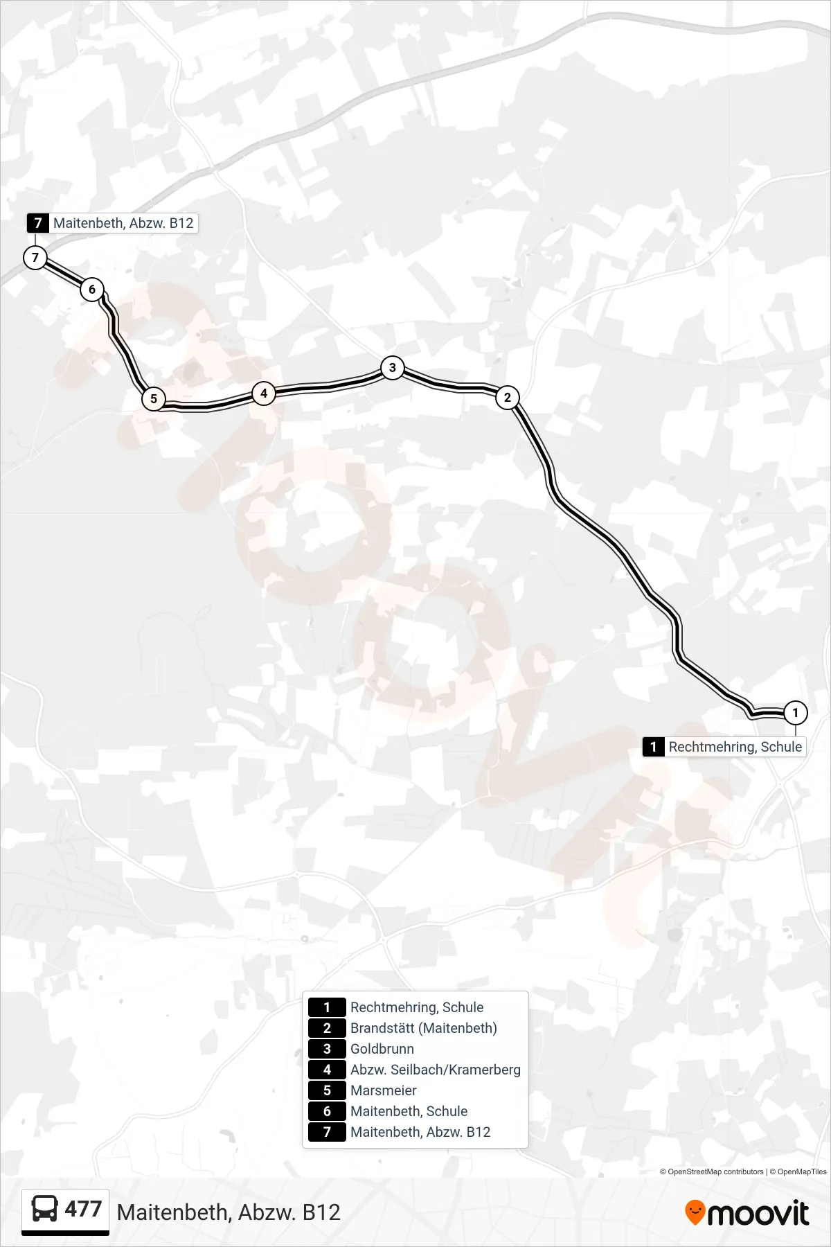 477 bus Line (Maitenbeth, Abzw. B12) route and stops on a map