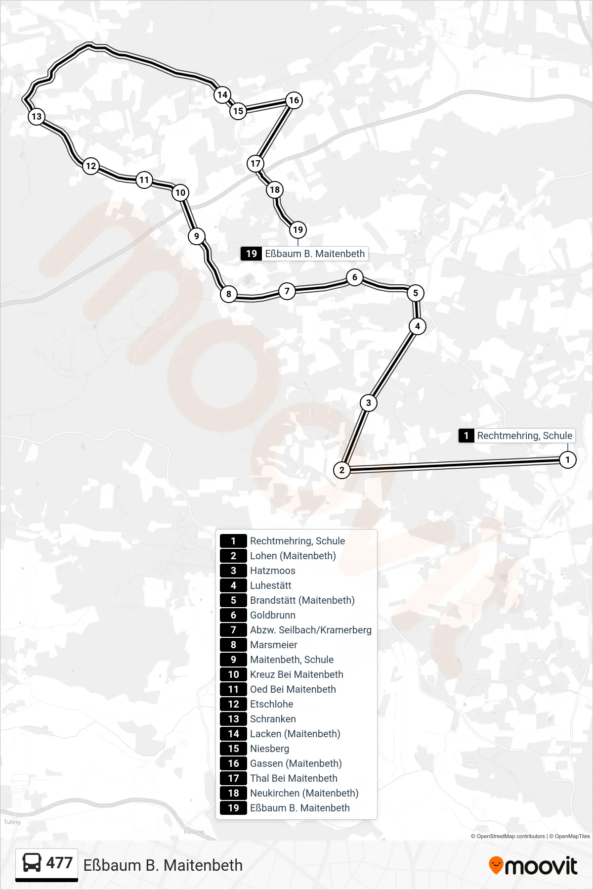 Linie 477 (Bus) Richtung Eßbaum B. Maitenbeth: Route und Haltestellen auf der Karte