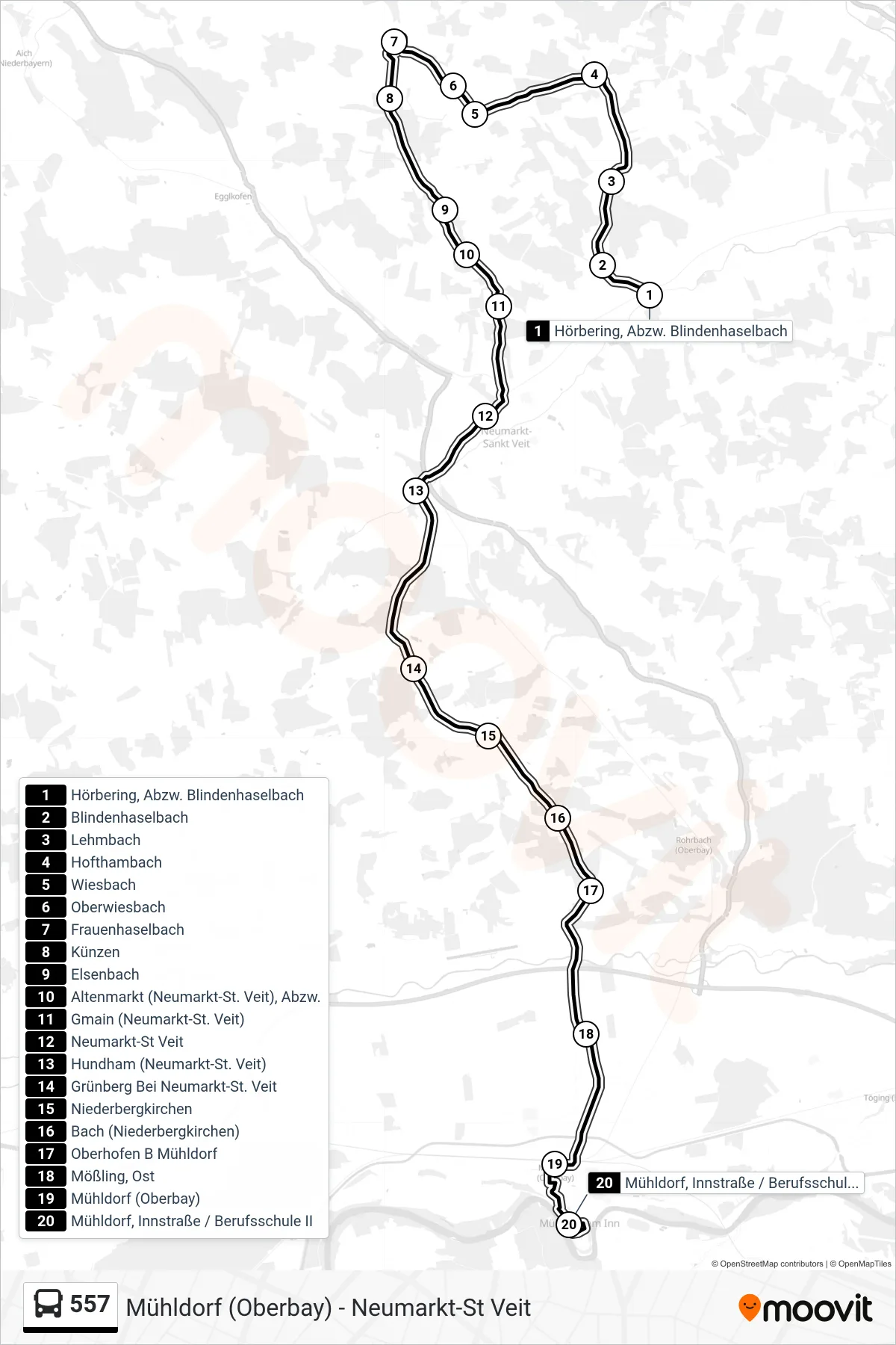 Linie 557 (Bus) Richtung Mühldorf, Innstraße / Berufsschule II: Route und Haltestellen auf der Karte