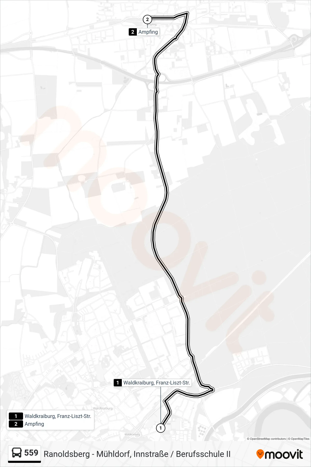 559 bus Line (Ampfing) route and stops on a map