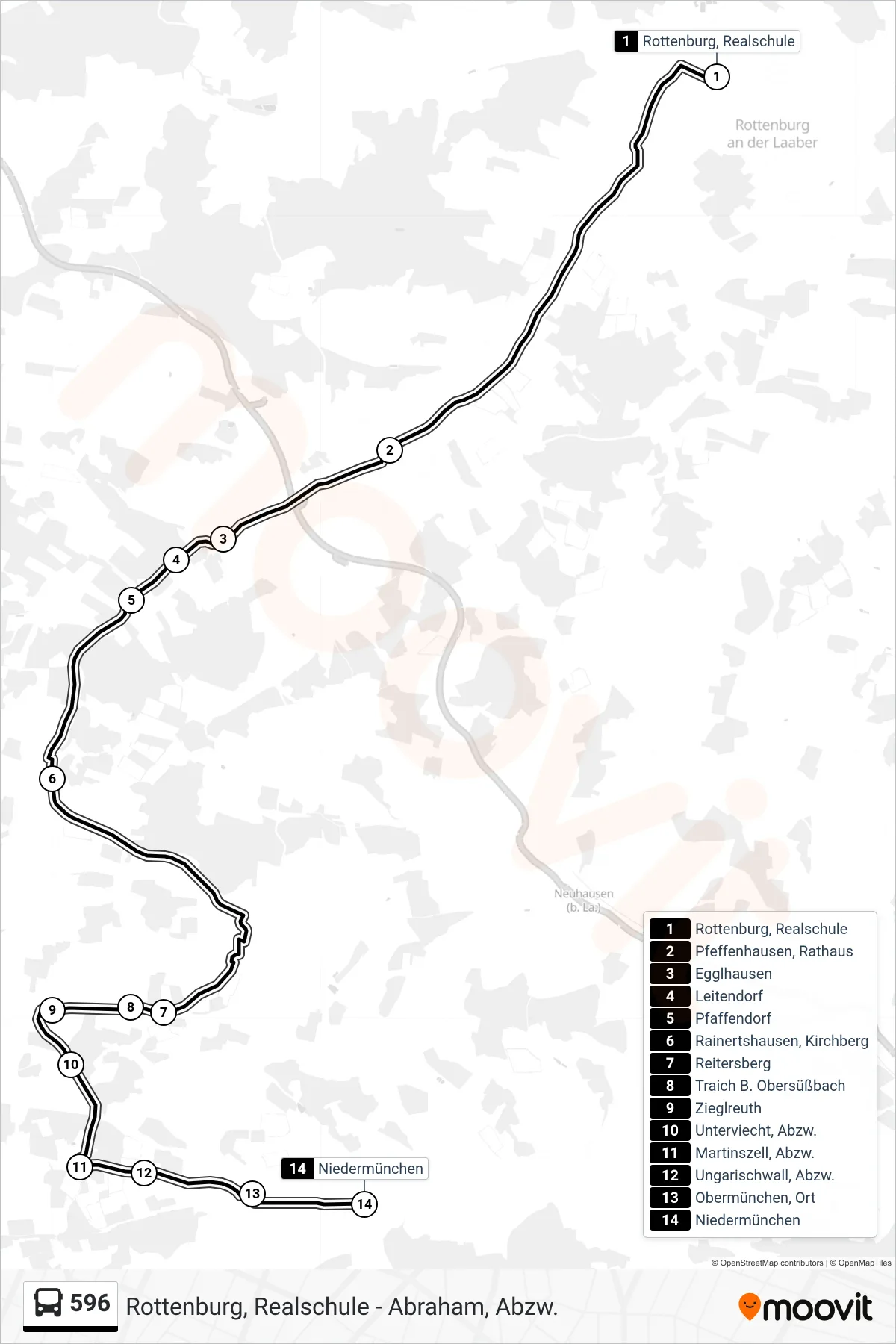 Linie 596 (Bus) Richtung Niedermünchen: Route und Haltestellen auf der Karte