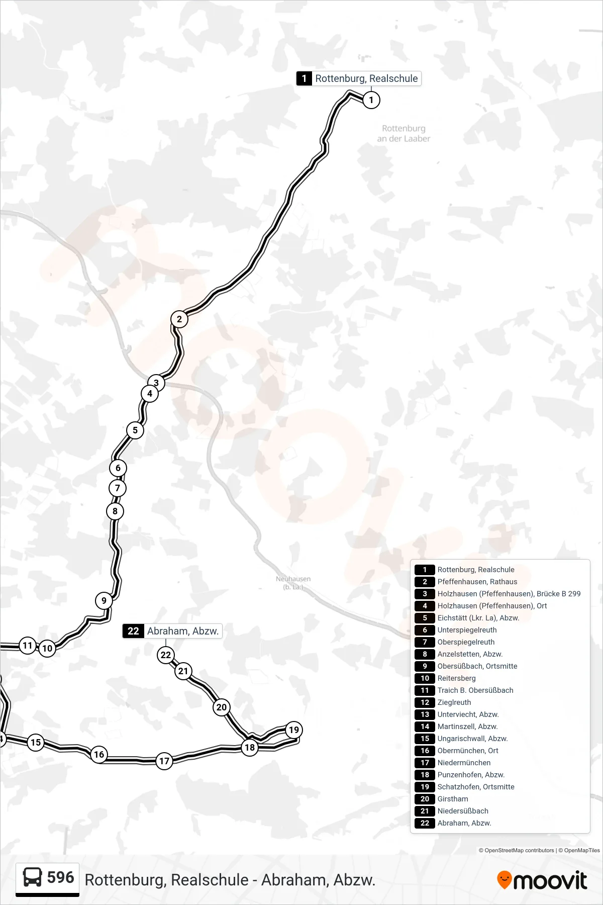 Linie 596 (Bus) Richtung Abraham, Abzw.: Route und Haltestellen auf der Karte