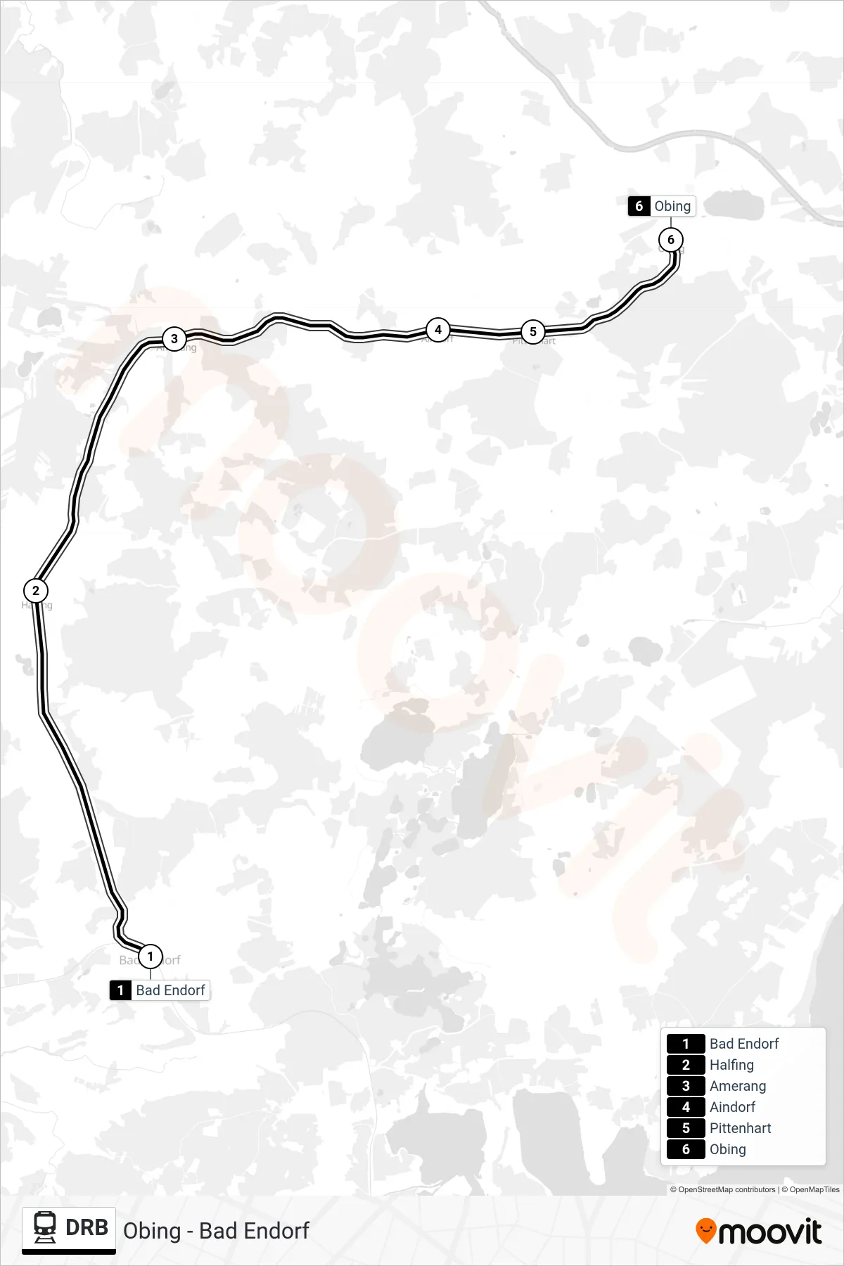 DRB train Line (Obing) route and stops on a map