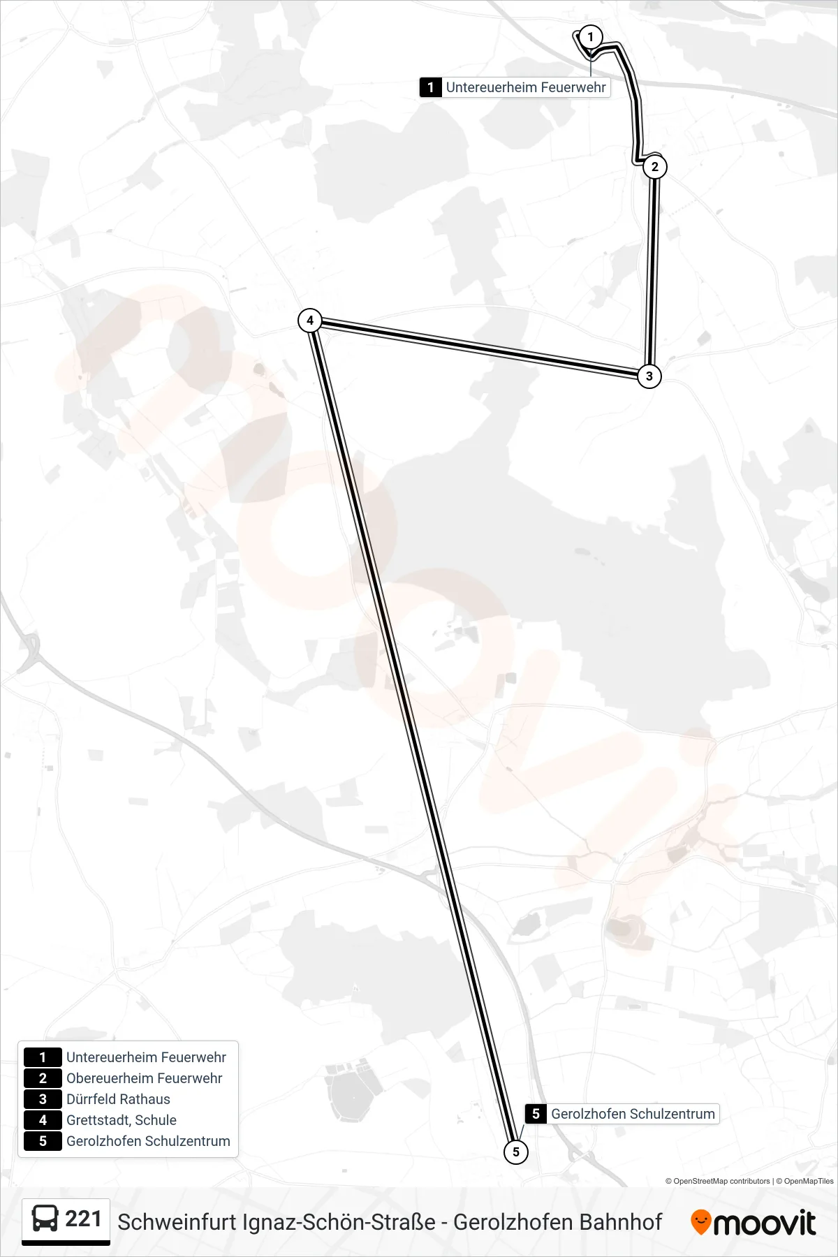 221 bus Line (Gerolzhofen Schulzentrum) route and stops on a map
