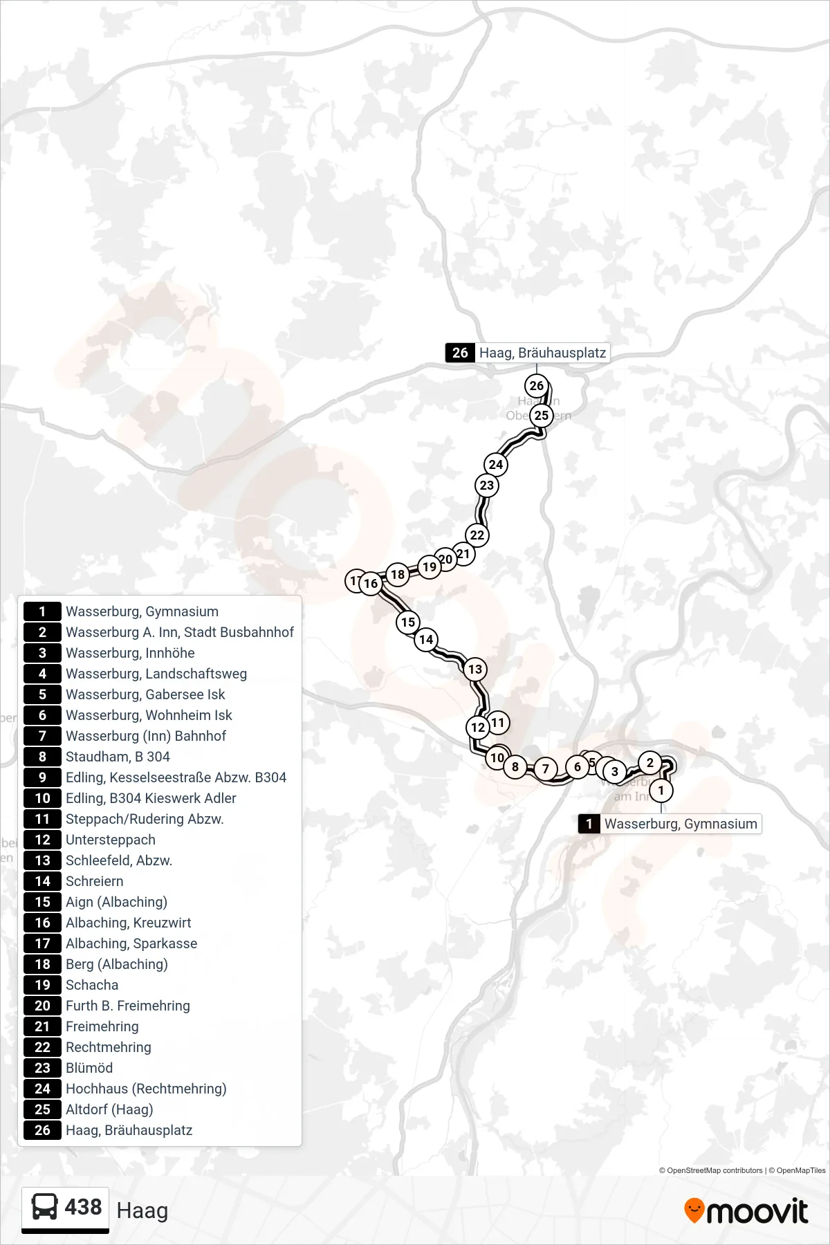 Linie 438 (Bus) Richtung Haag: Route und Haltestellen auf der Karte