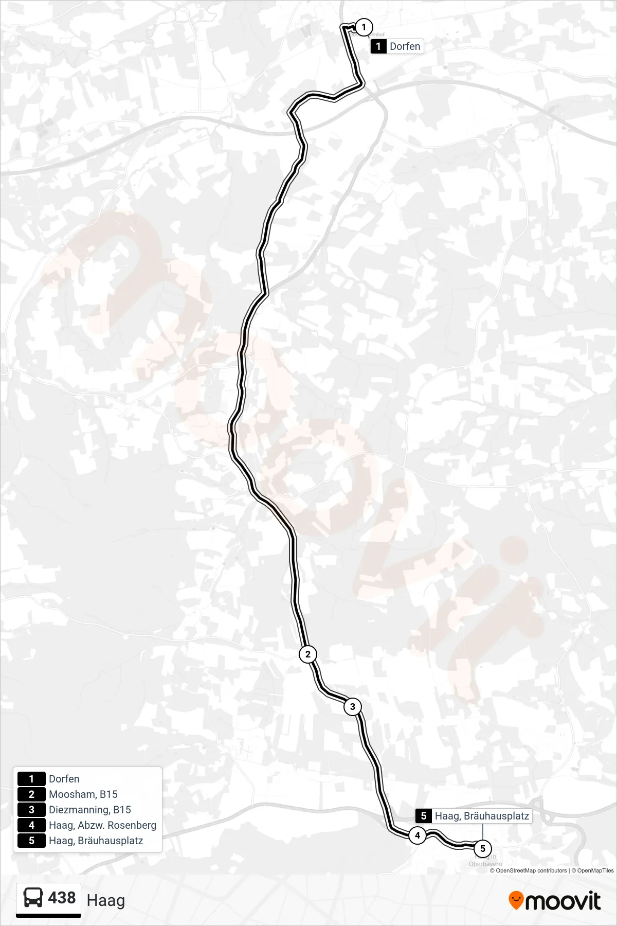 Linie 438 (Bus) Richtung Haag: Route und Haltestellen auf der Karte