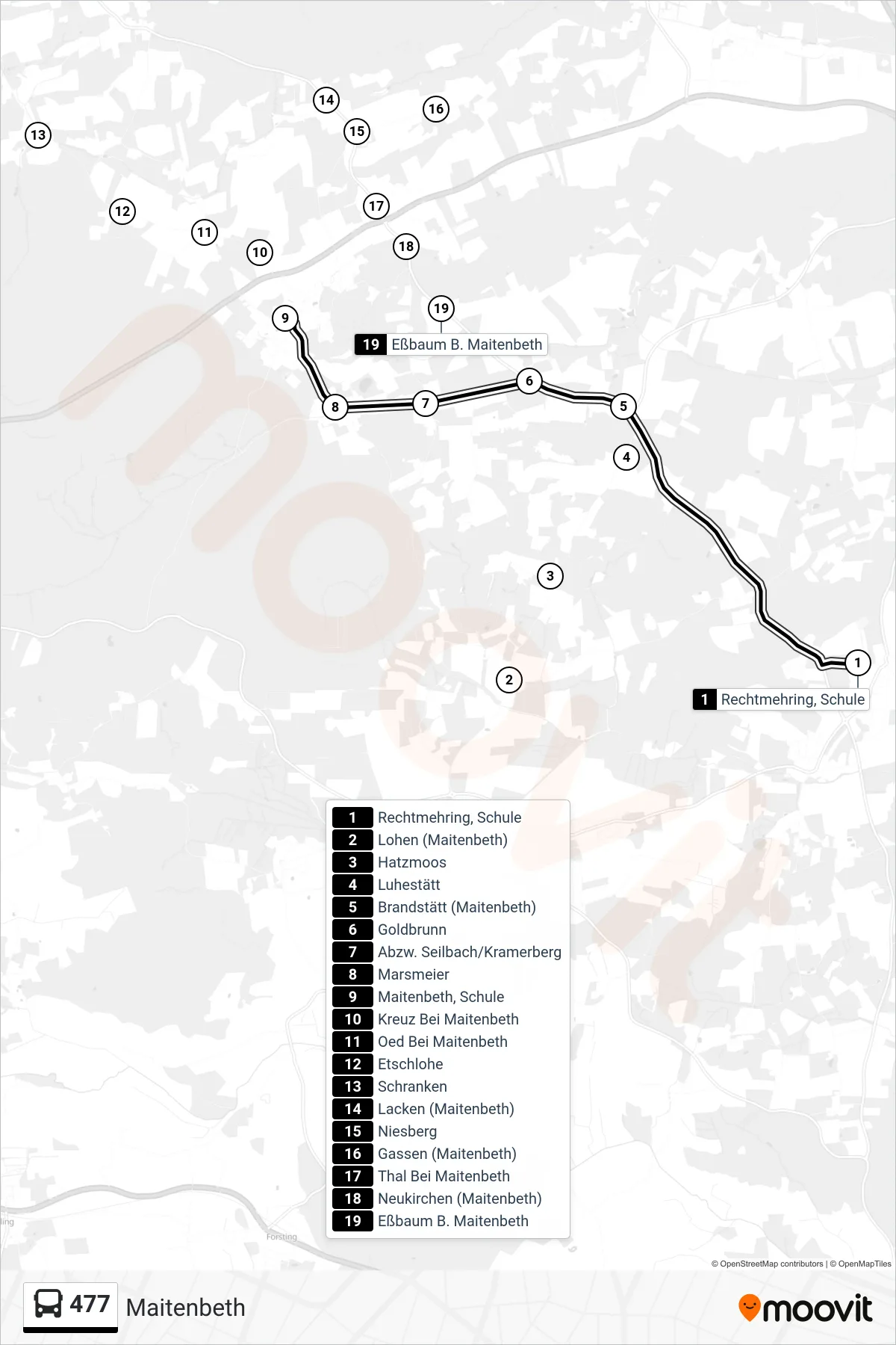 Linie 477 (Bus) Richtung Maitenbeth: Route und Haltestellen auf der Karte