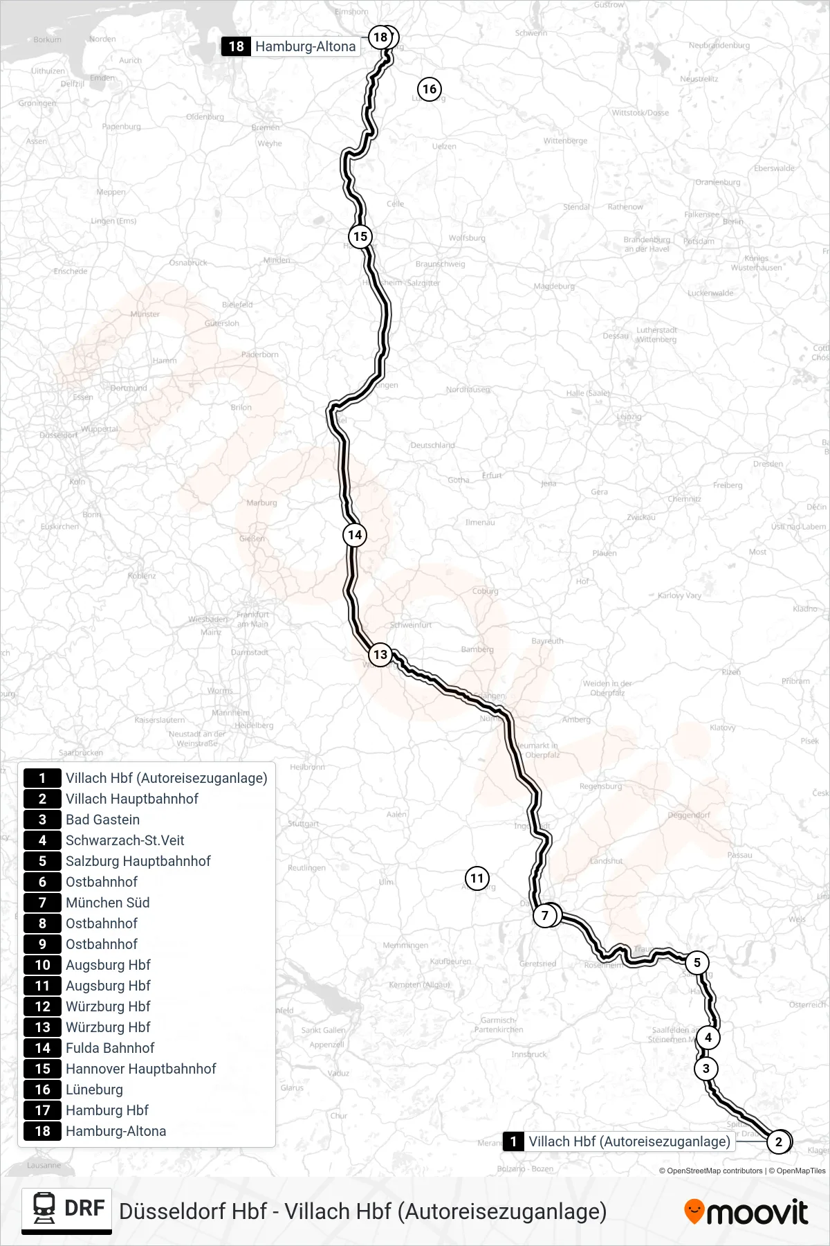 Linie DRF (Bahn) Richtung Hamburg-Altona: Route und Haltestellen auf der Karte