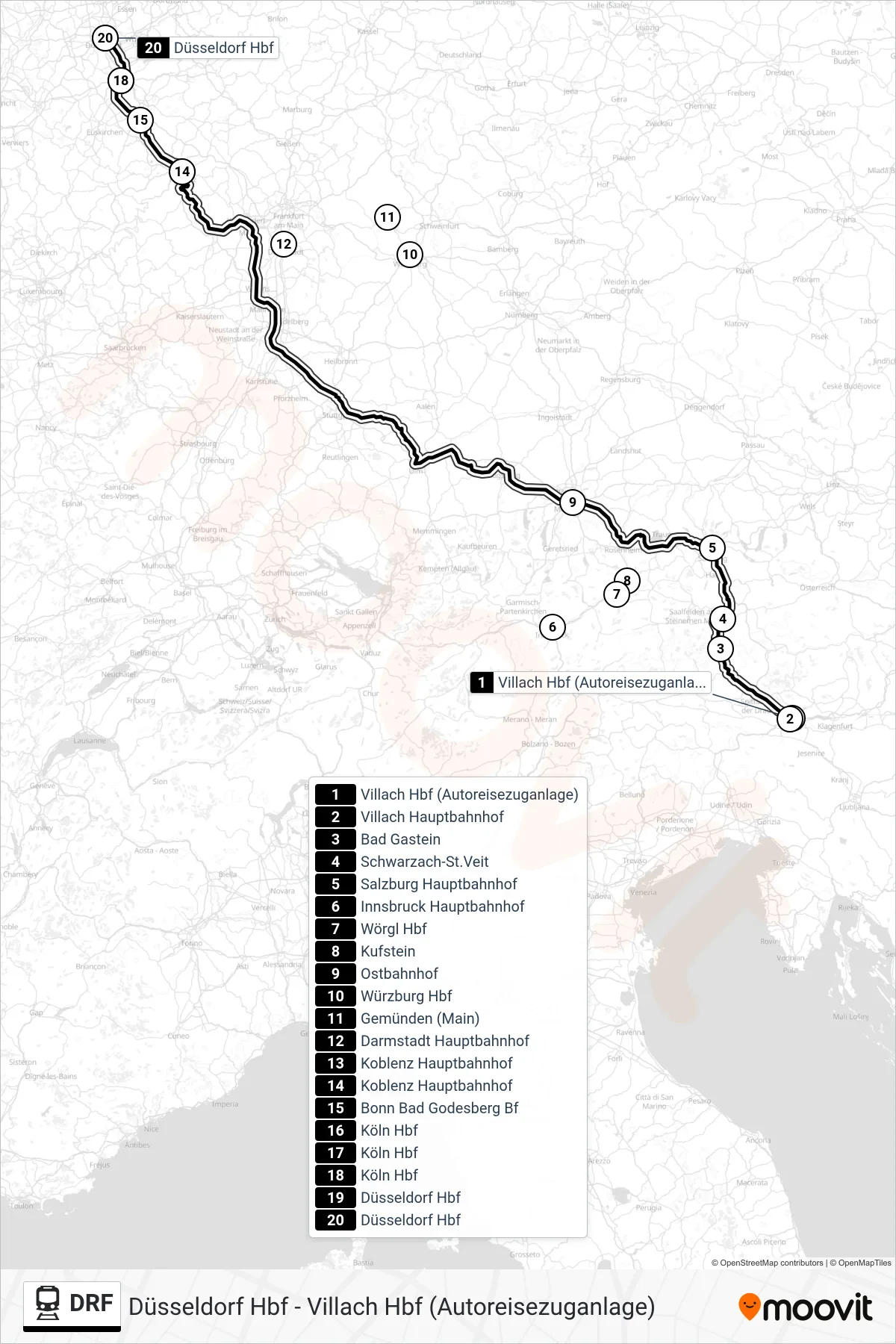 Linie DRF (Bahn) Richtung Düsseldorf Hbf: Route und Haltestellen auf der Karte