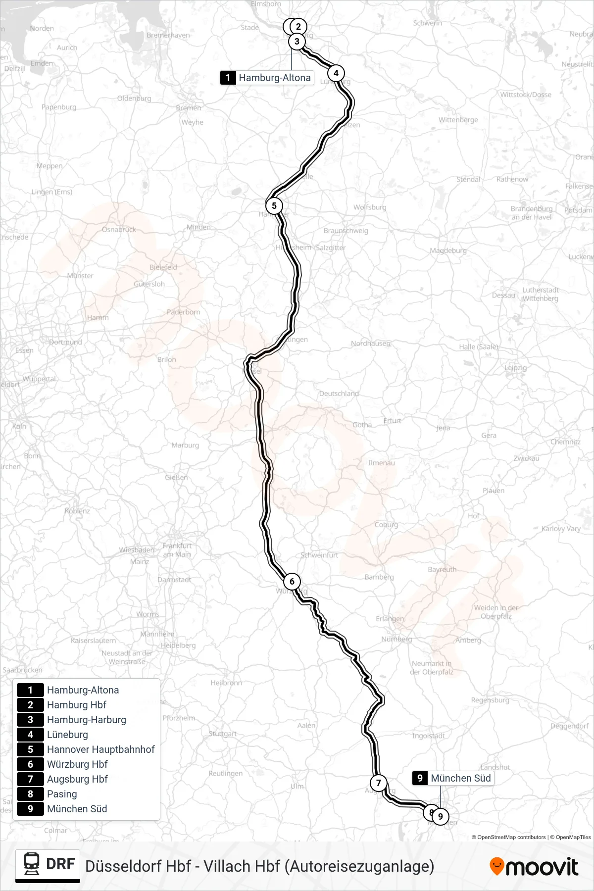 Linie DRF (Bahn) Richtung München Süd: Route und Haltestellen auf der Karte
