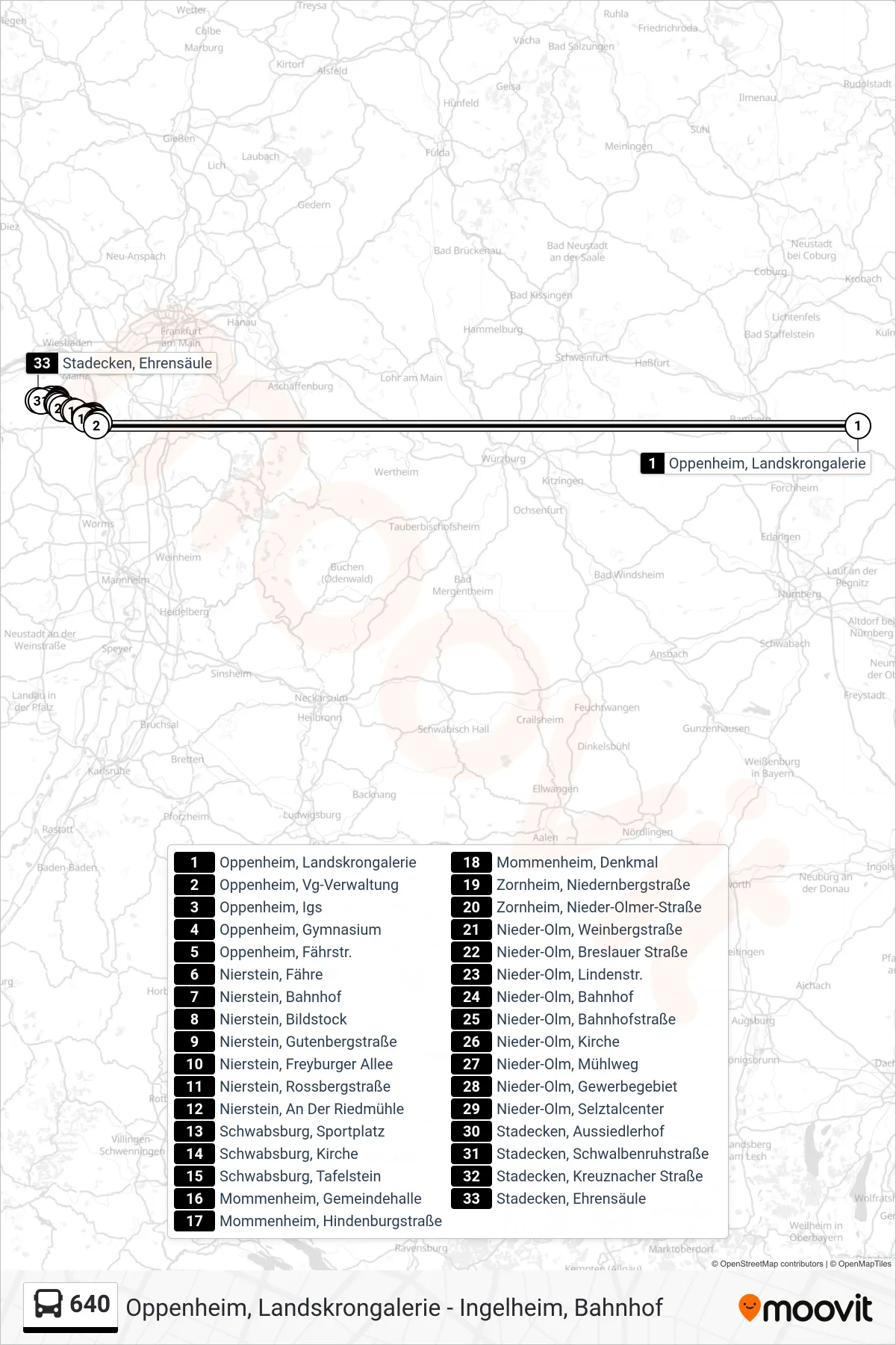 640 bus Line (Stadecken, Ehrensäule) route and stops on a map