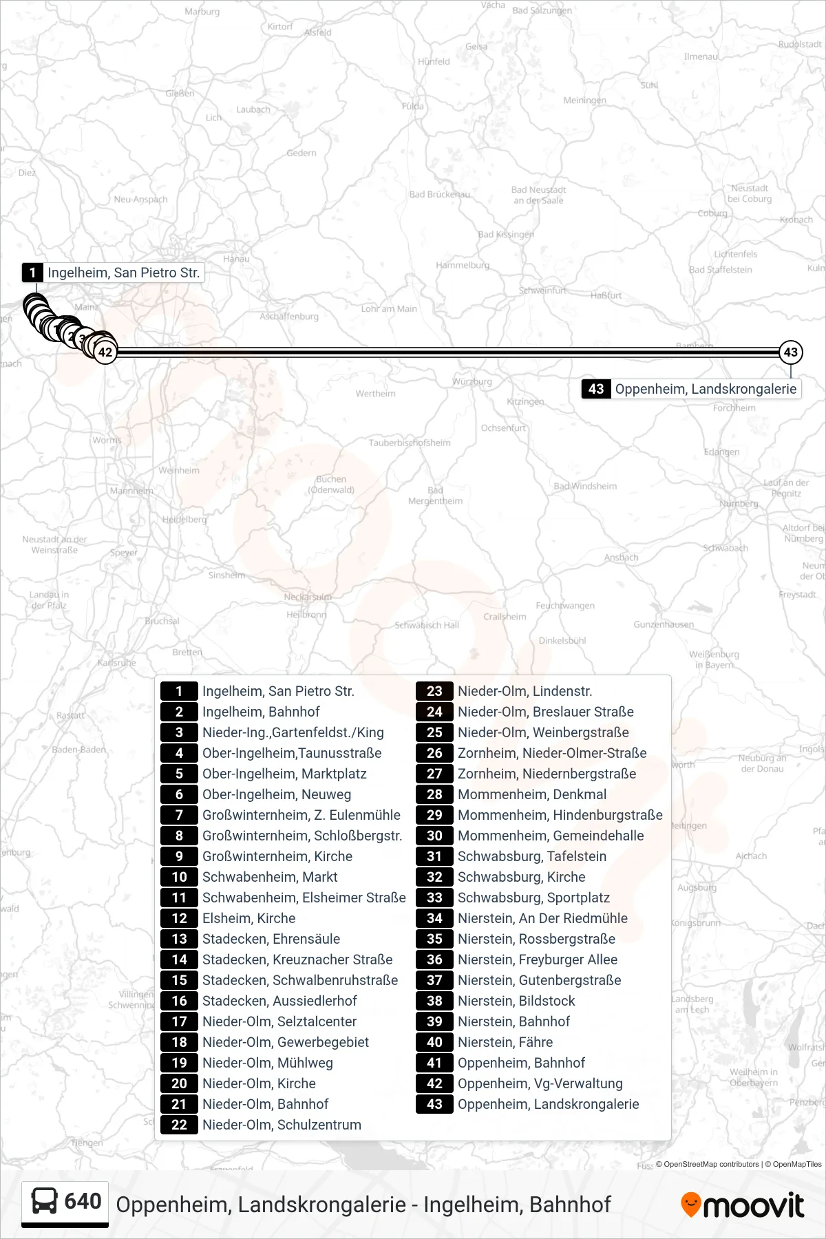 Linie 640 (Bus) Richtung Oppenheim, Landskrongalerie: Route und Haltestellen auf der Karte