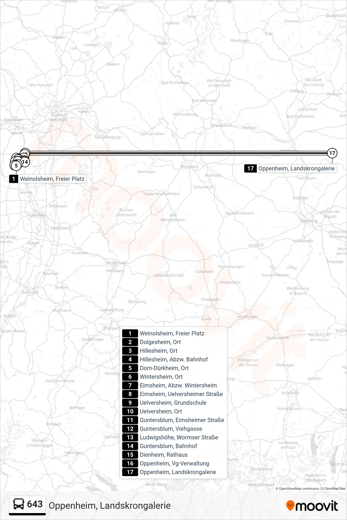 Linie 643 (Bus) Richtung Oppenheim, Landskrongalerie: Route und Haltestellen auf der Karte