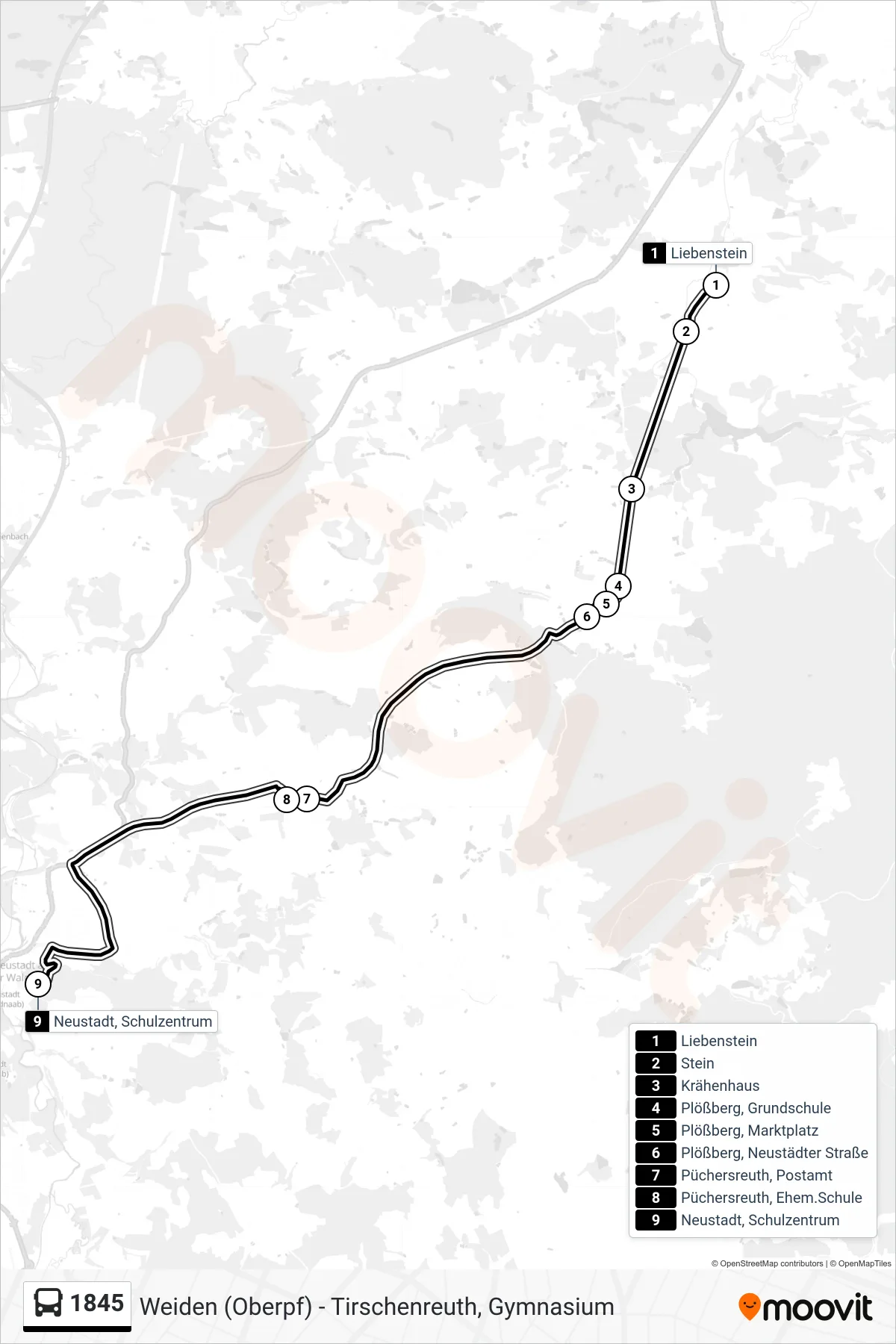 Linie 1845 (Bus) Richtung Neustadt, Schulzentrum: Route und Haltestellen auf der Karte